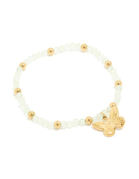 Waterproof Gold Plated Stainless Steel Green Semi Precious Stone Butterfly Stretch Bracelet - link has visual effect only