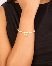 Waterproof Gold Plated Stainless Steel Green Semi Precious Stone Butterfly Stretch Bracelet - link has visual effect only