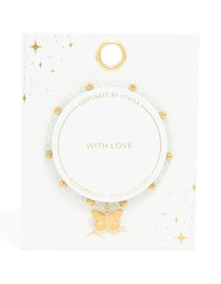 Waterproof Gold Plated Stainless Steel Green Semi Precious Stone Butterfly Stretch Bracelet - link has visual effect only