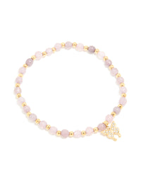 Waterproof Gold Plated Stainless Steel Amethyst Semi Precious Stone Butterfly Stretch Bracelet - link has visual effect only