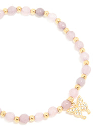 Waterproof Gold Plated Stainless Steel Amethyst Semi Precious Stone Butterfly Stretch Bracelet - link has visual effect only