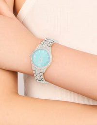 Silver Diamante Roman Numeral Blue Faced Watch - link has visual effect only