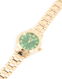 Gold Green Face Classic Round Roman Numeral Watch - link has visual effect only