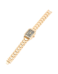 Gold Black Rectangle Roman Numeral Watch - link has visual effect only