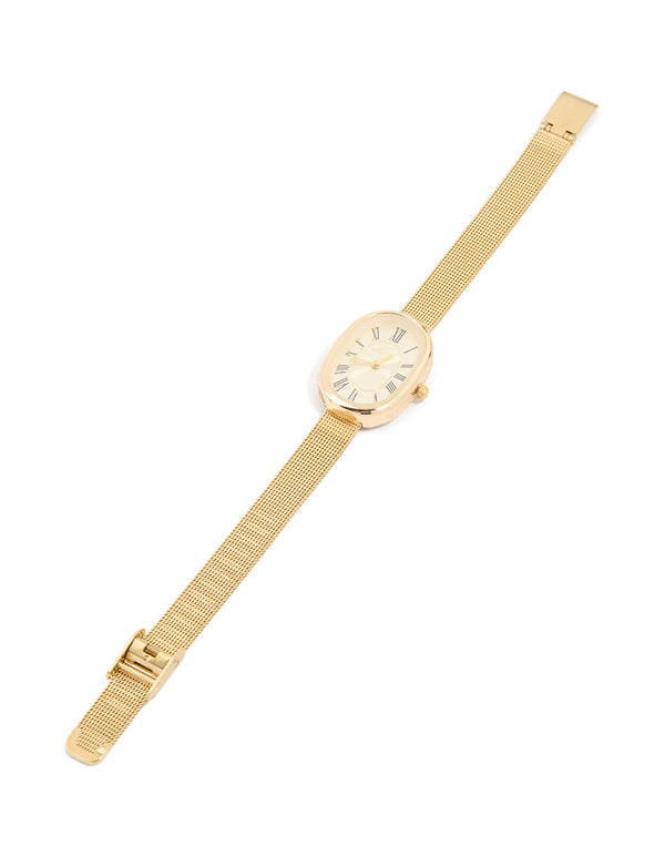 Gold Vintage Mesh Oval Face Watch