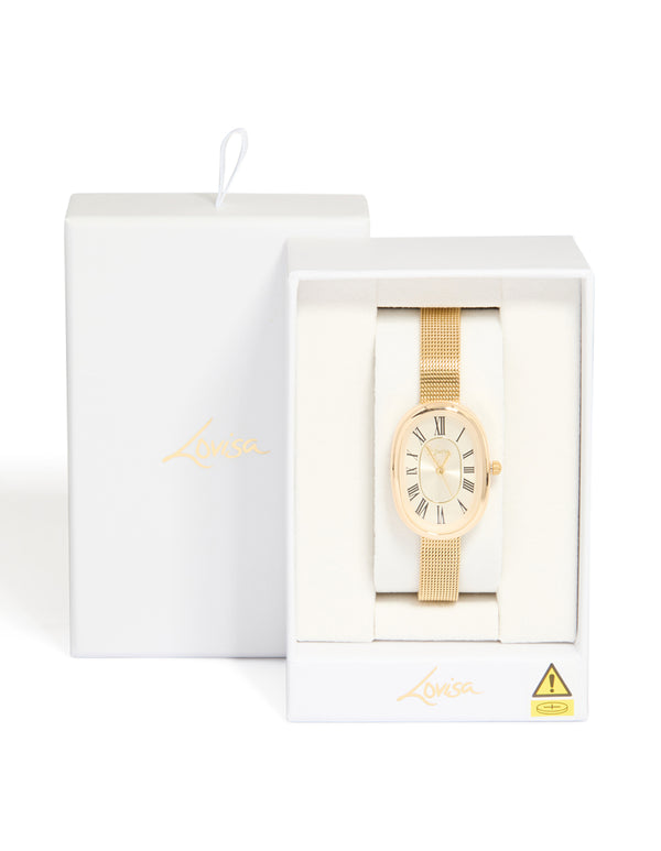 Gold Vintage Mesh Oval Face Watch