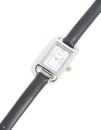 Silver Black PU Leather Mini Loop Watch - link has visual effect only