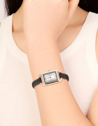 Silver Black PU Leather Mini Loop Watch - link has visual effect only