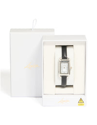 Silver Black PU Leather Mini Loop Watch - link has visual effect only
