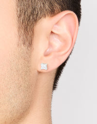 Mens Waterproof Stainless Steel Cubic Zirconia Small Square Stud Earrings - link has visual effect only