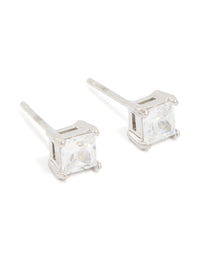 Mens Waterproof Stainless Steel Cubic Zirconia Small Square Stud Earrings - link has visual effect only