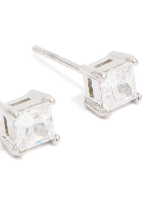 Mens Waterproof Stainless Steel Cubic Zirconia Small Square Stud Earrings