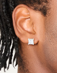 Mens Waterproof Stainless Steel Square Cubic Zirconia Stud Earrings - link has visual effect only
