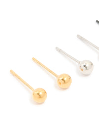 Mens Waterproof Stainless Steel Mixed Metal Ball Stud Earrings 3 Pack - link has visual effect only