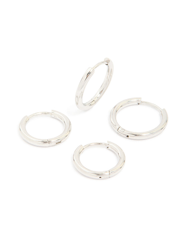 Mens Waterproof Stainless Steel Mixed Size Huggie Earrings 2 Pack