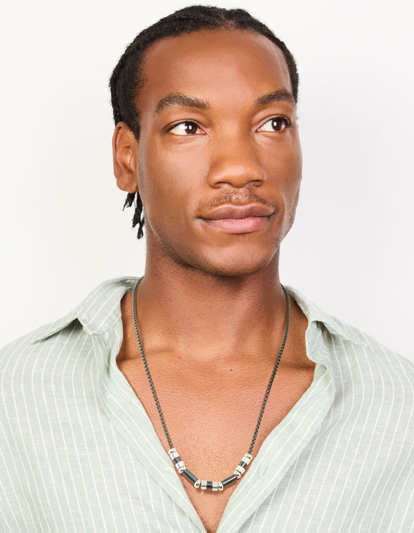 Mens Waterproof Stainless Steel Mixed Rondelle Necklace