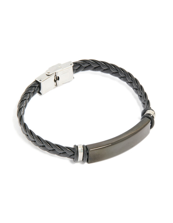 Mens Waterproof Stainless Steel Black Braided Band Bracelet
