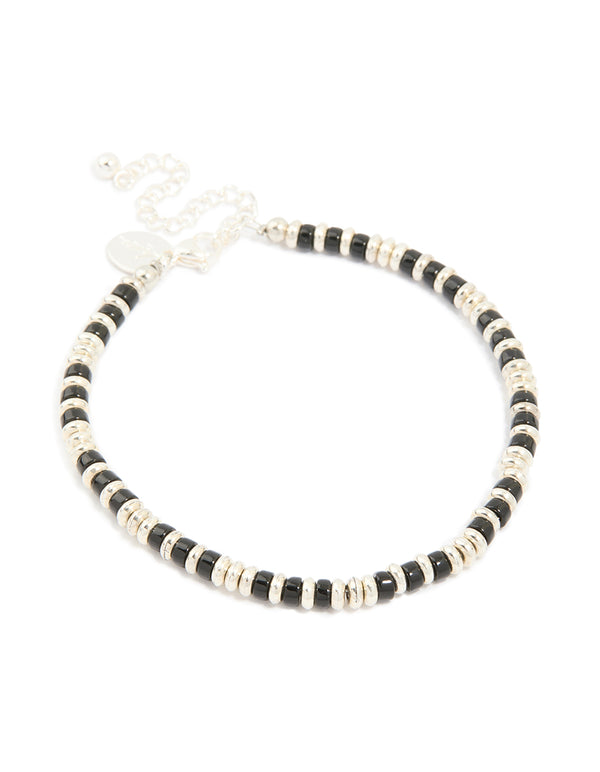 Mens Waterproof Stainless Steel Small Semi Precious Bead Bracelet