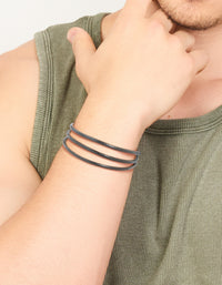Mens Waterproof Stainless Steel Cord Wrap Bracelet - link has visual effect only