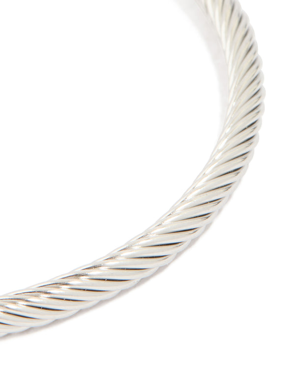 Mens Waterproof Stainless Steel Small Wire Twist Cuff Bracelet