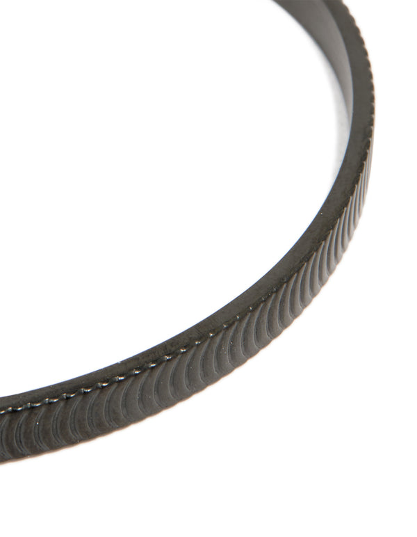 Mens Waterproof Black Stainless Steel Detailed Cuff Bangle