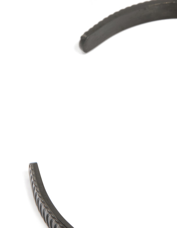 Mens Waterproof Black Stainless Steel Detailed Cuff Bangle