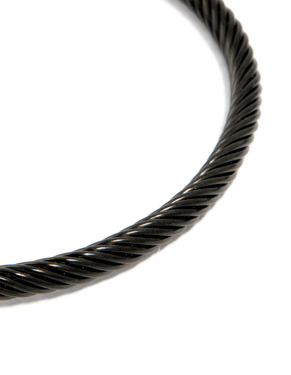 Mens Waterproof Black Stainless Steel Wire Twist Cuff Bracelet
