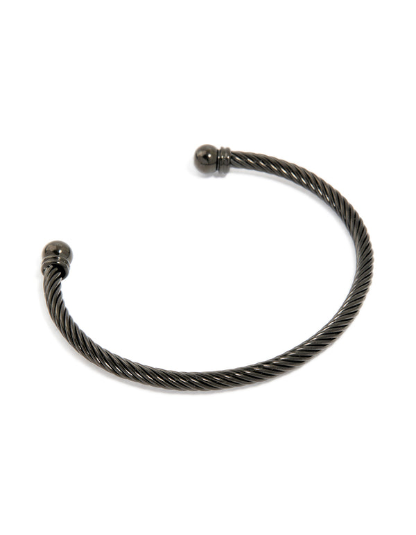 Mens Waterproof Black Stainless Steel Wire Twist Cuff Bracelet