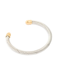 Mens Waterproof Stainless Steel Large Twisted Wire Cuff Bangle - link has visual effect only