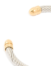 Mens Waterproof Stainless Steel Large Twisted Wire Cuff Bangle - link has visual effect only