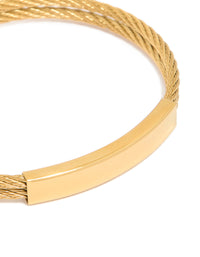 Mens Waterproof Gold Plated Stainless Steel Twin Wire Twist Wrist Cuff - link has visual effect only