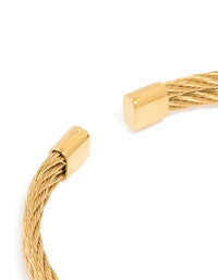 Mens Waterproof Gold Plated Stainless Steel Twin Wire Twist Wrist Cuff - link has visual effect only