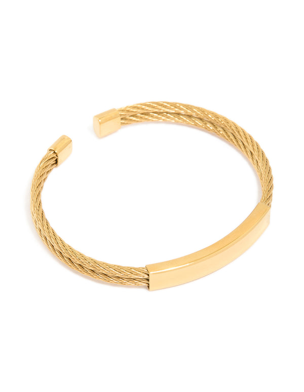 Mens Waterproof Gold Plated Stainless Steel Twin Wire Twist Wrist Cuff