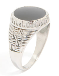 Mens Waterproof Stainless Steel Black Enamel Signet Ring - link has visual effect only