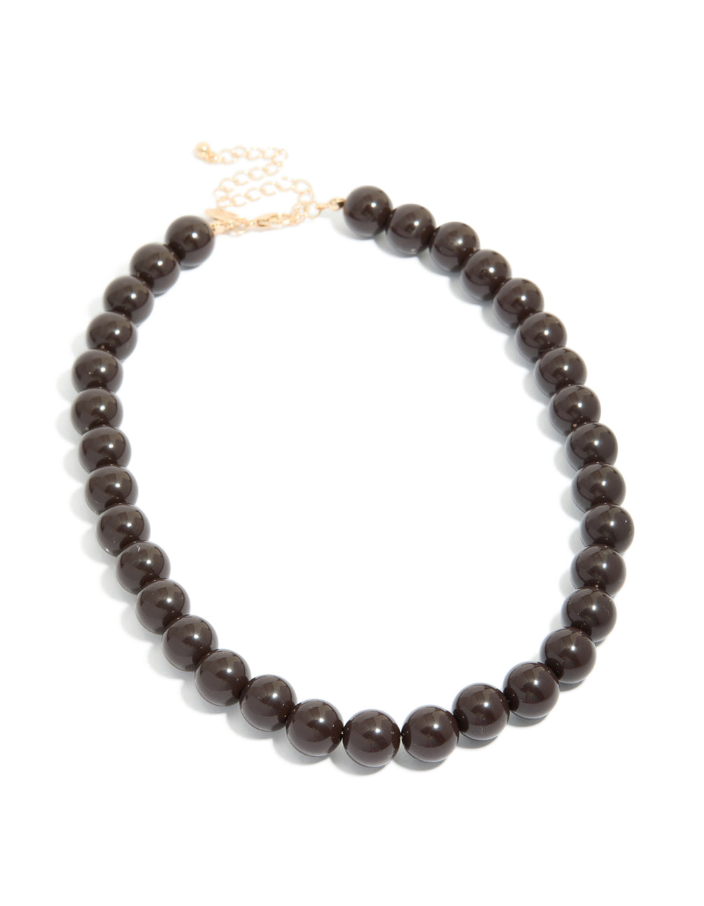 Designed with chocolate brown acrylic beaded and gold accents front view