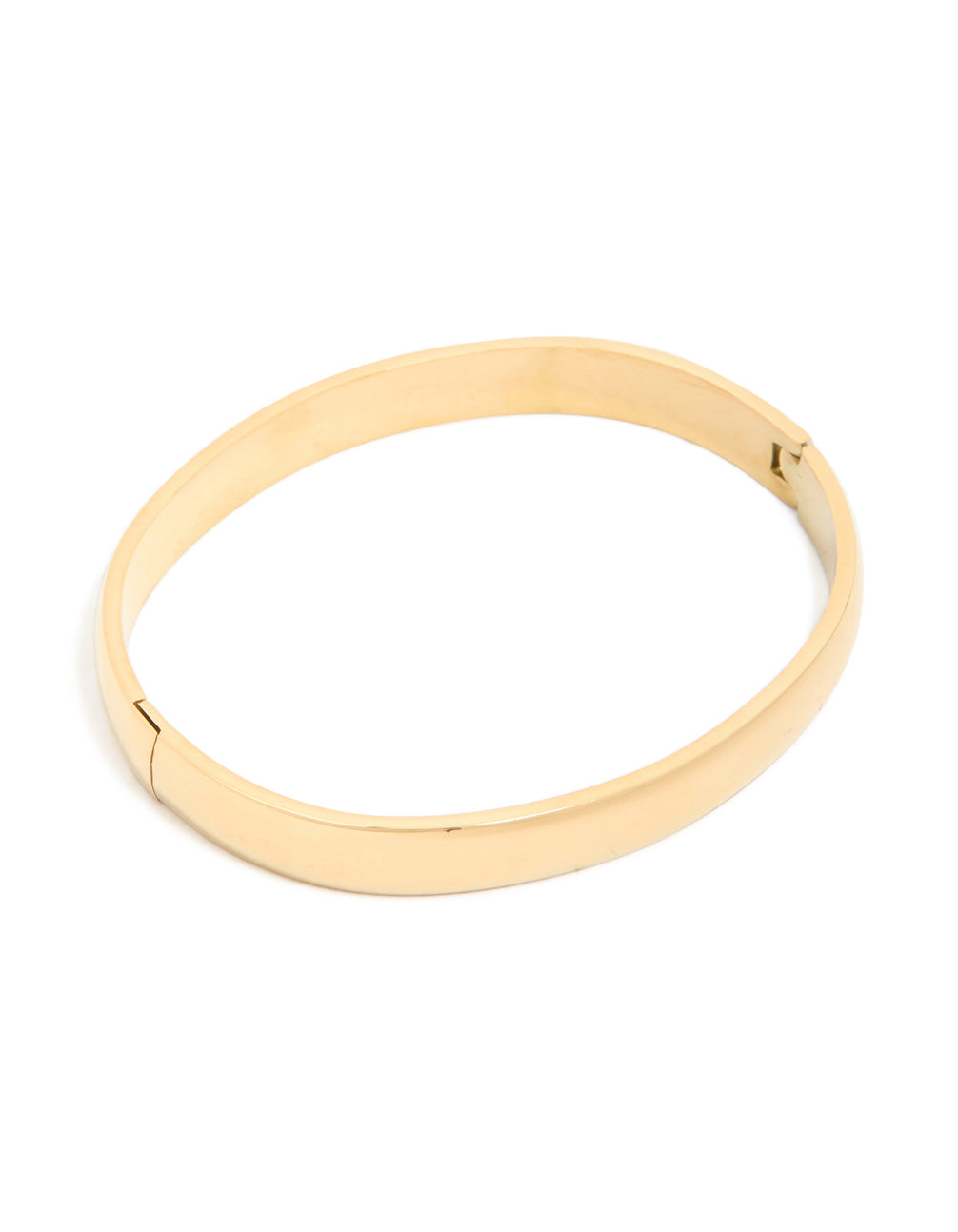 Showcasing a waterproof rose gold plated stainless steel smooth hinged bangle front view