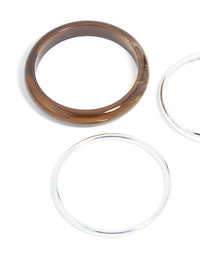 Brown Acrylic & Silver Bangles 3-Pack - link has visual effect only