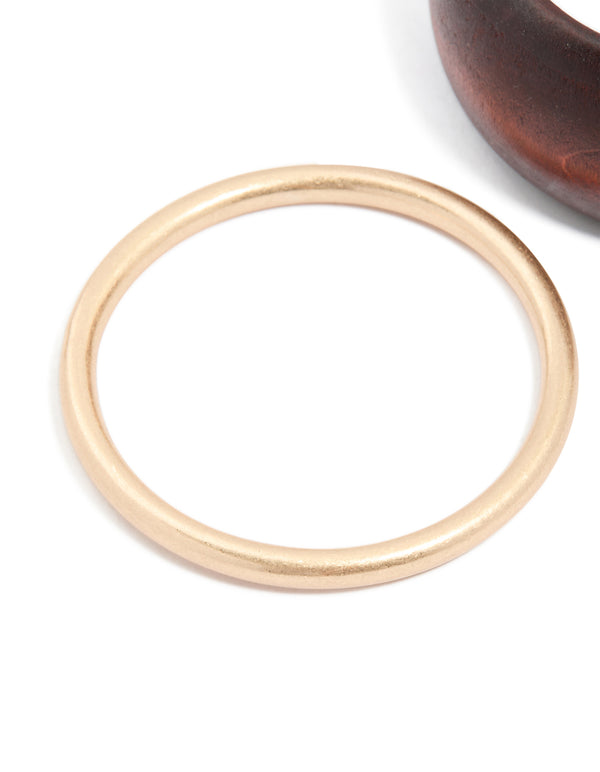 Wooden & Gold Bangle Pack