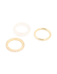 Gold Plated Pink Acrylic & Cubic Zirconia Rings 3-Pack - link has visual effect only