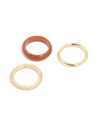 Brown Acrylic & Cubic Zirconia Rings 3-Pack - link has visual effect only