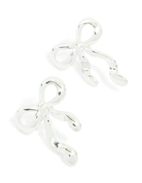 Silver Long Ribbon Bow Stud Earrings - link has visual effect only