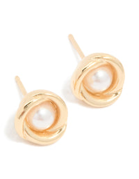 Gold Pearl Twisted Stud Earrings - link has visual effect only