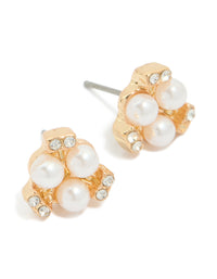 Gold Pearl Diamante Cluster Stud Earrings - link has visual effect only