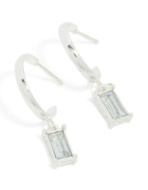 Silver Diamante Baguette Drop Earrings