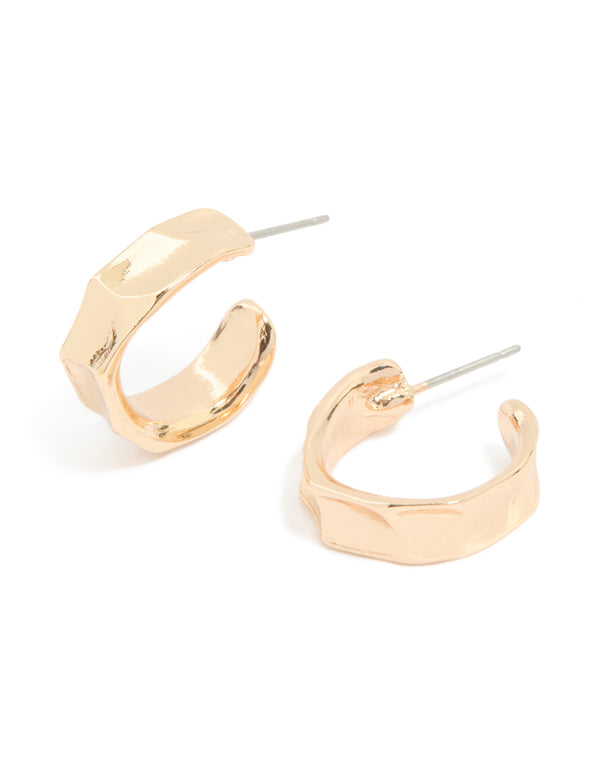 Gold Hammered Open Hoop Earrings