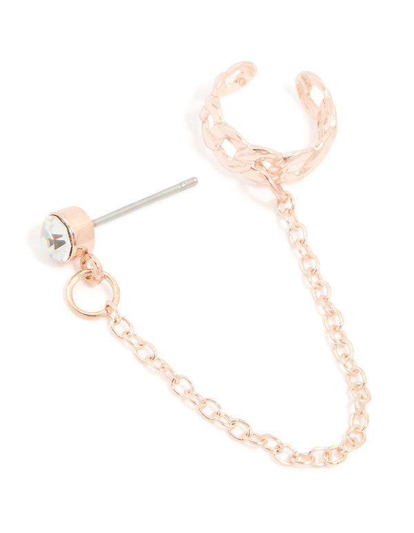 Rose Gold Diamante Chain Link Cuff & Stud Earring