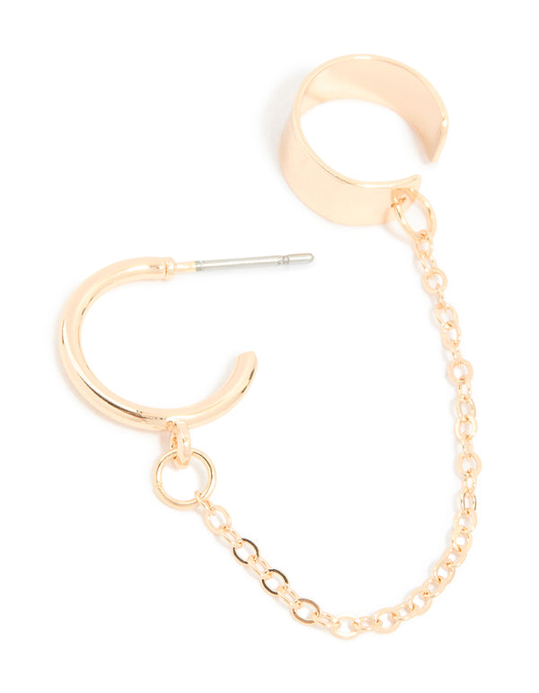 Gold Chain Link Hoop & Cuff Earring
