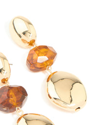 Gold Brown Beaded & Chunky Drop Earrings - link has visual effect only