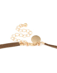 Gold Circle Pendant Brown Cord Necklace - link has visual effect only