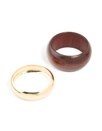 Gold & Brown Wood Chunky Bangles 2-Pack - link has visual effect only